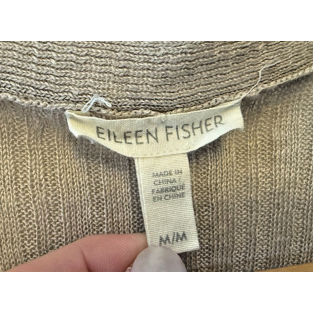 Eileen Fisher Womens M Tan Organic Linen Ribbed Button Front Cardigan Classic - Picture 3 of 7